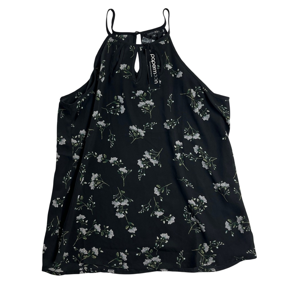 Papermoon Black Floral Halter Top Chiffon Flowy Keyhole Sleeveless M NWT